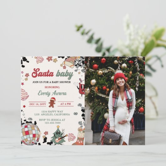 Santa Baby Disco Ball Christmas Baby shower Foto Kaart (Staand voorkant)