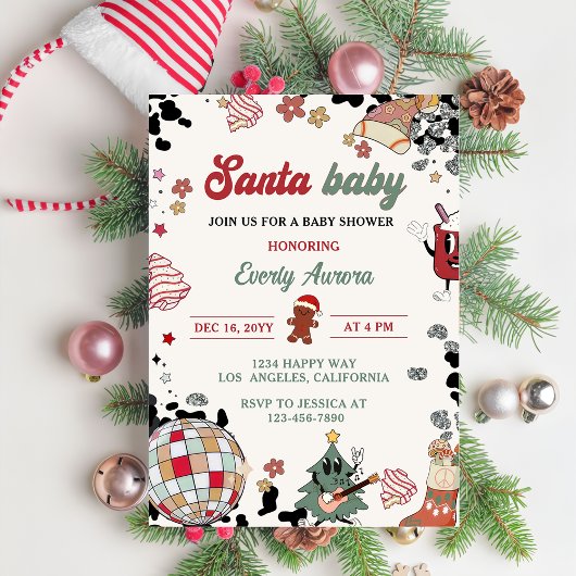 Santa Baby Disco Ball Kerst Baby shower Party Kaart