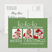 Santa Baby Eerste Kerstfeest Drie Foto Briefkaart (Voorkant / Achterkant)