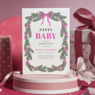 Santa Baby Elegante Roze Strik Baby Borrel  Kaart