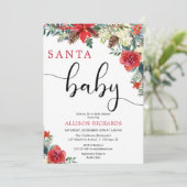 Santa baby florale kerstgroen baby shower kaart (Staand voorkant)