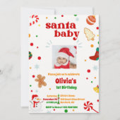 Santa Baby Foto Kerstmis 1e verjaardag Uitnodiging (Voorkant)