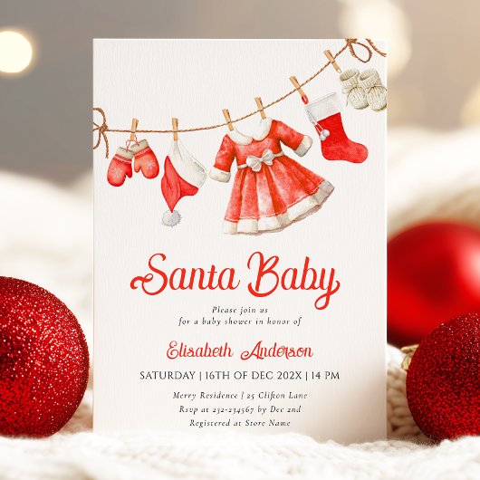 Santa Baby Girl Baby Shower Invitation Kaart