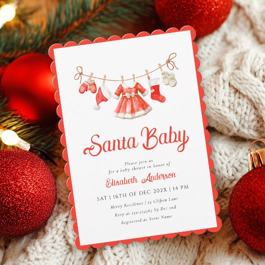 Santa Baby Girl Baby Shower Invitation Kaart