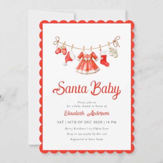 Santa Baby Girl Baby Shower Invitation Kaart (Voorkant)