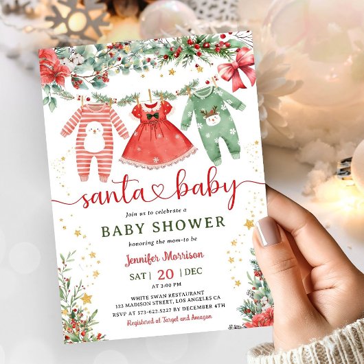 Santa Baby Girl Christmas Baby Shower Invitation Kaart