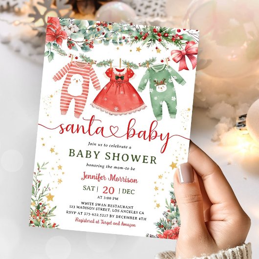 Santa Baby Girl Christmas Baby Shower Invitation Kaart
