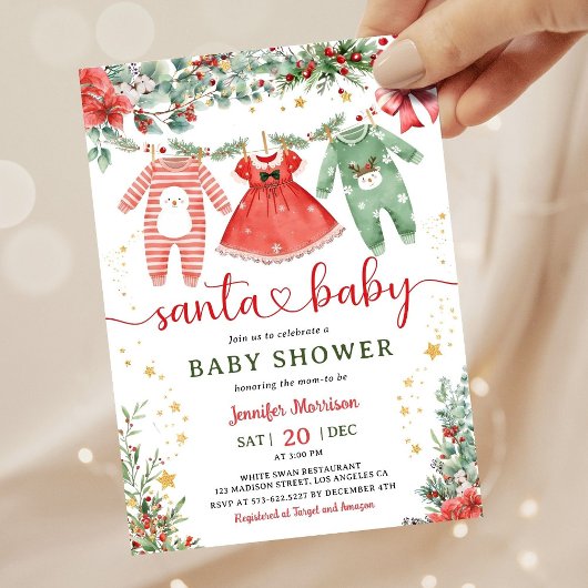 Santa Baby Girl Christmas Baby Shower Invitation Kaart