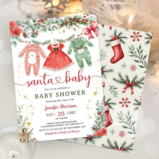 Santa Baby Girl Christmas Baby Shower Invitation Kaart