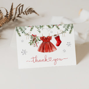 Santa Baby Girl Winter Christmas Baby shower Bedankkaart