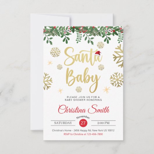 Santa Baby Gold Snowflake Winter Baby shower Kaart (Voorkant)