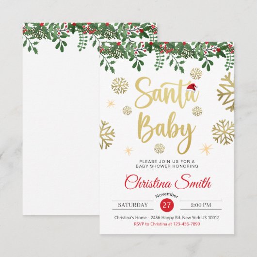 Santa Baby Gold Snowflake Winter Baby shower Kaart (Voorkant / Achterkant)