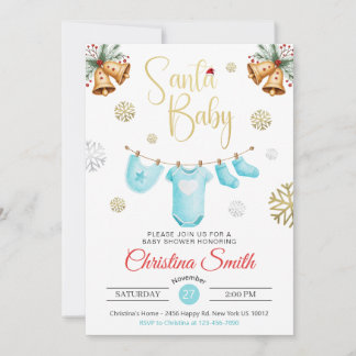 Santa Baby Gold Snowflakes Winter Baby Shower Kaart