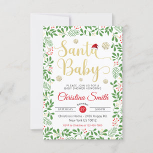 Santa Baby Gold Snowflakes Winter Baby shower Kaart