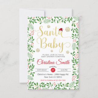 Santa Baby Gold Snowflakes Winter Baby shower Kaart