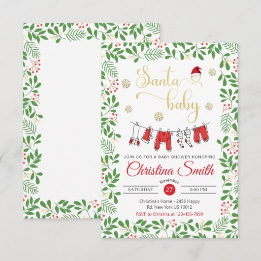 Santa Baby Gold Snowflakes Winter Baby shower Kaart (Voorkant / Achterkant)