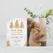 Santa Baby Gold Tree Christmas Baby shower Foto Kaart (Staand voorkant)