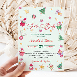 Santa Baby Greenery Baby shower Kaart