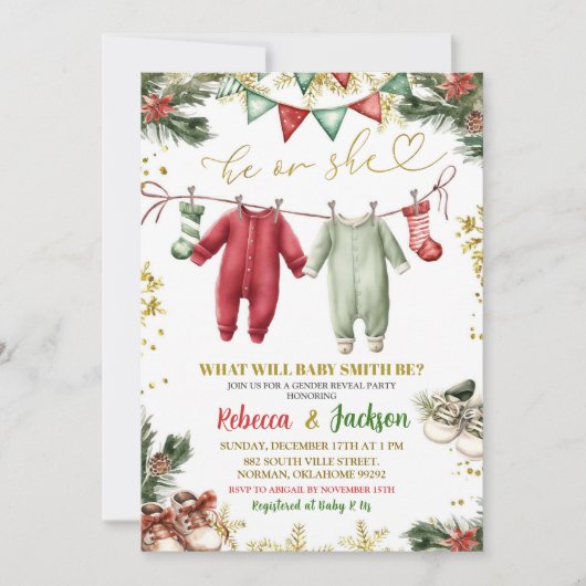 Santa Baby Hangende Kleding Geslacht Reveal Kaart (Voorkant)