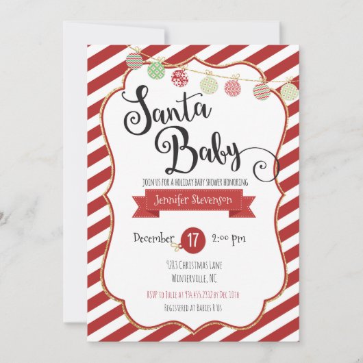Santa Baby Holiday Baby shower Uitnodiging (Voorkant)