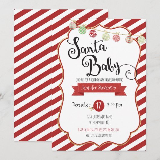 Santa Baby Holiday Baby shower Uitnodiging (Voorkant / Achterkant)