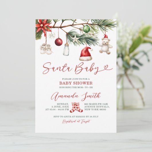 Santa Baby Holiday Christmas Baby shower Kaart (Staand voorkant)