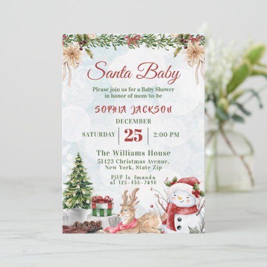 Santa Baby Holiday Winter Christmas Baby shower Kaart (Staand voorkant)