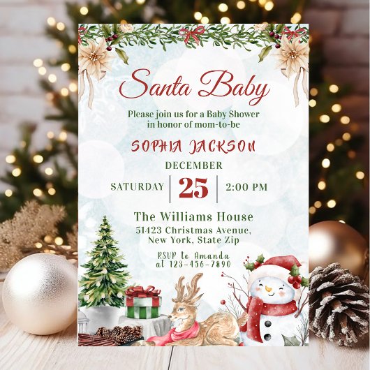 Santa Baby Holiday Winter Christmas Baby shower Kaart