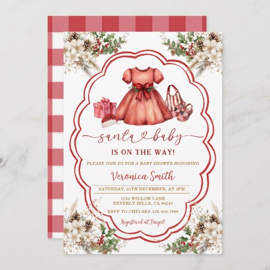 Santa Baby is on the way Baby Shower Kaart (Voorkant / Achterkant)