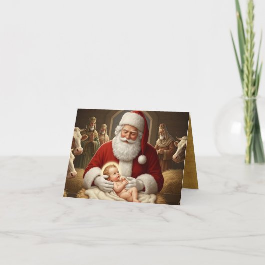 Santa & Baby Jesus with the Wise Men Bedankkaart (Voorkant)