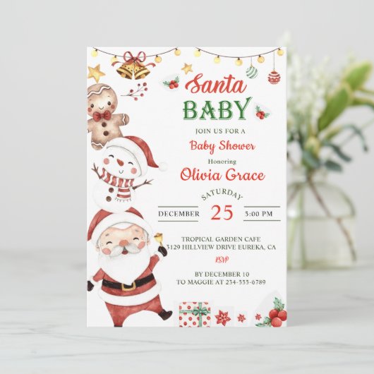 Santa Baby Kerst Baby Shower Kaart (Staand voorkant)