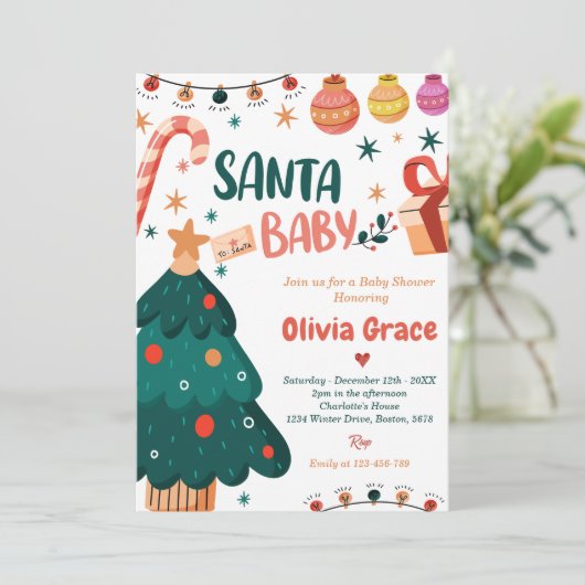 Santa baby Kerst Baby shower Party Kaart (Staand voorkant)