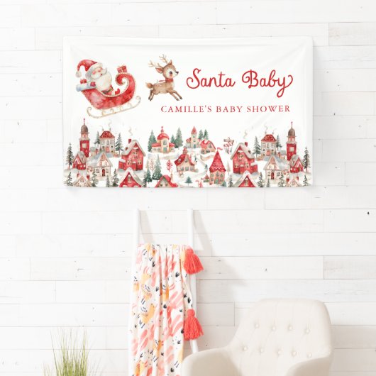 Santa Baby Kerst Baby shower Party Spandoek (Insitu)