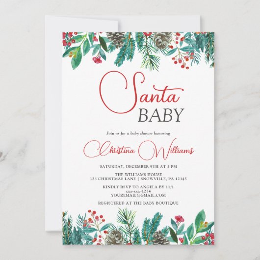 🎄✨ Santa Baby Kerst Baby Shower Uitnodiging ✨ (Voorkant)