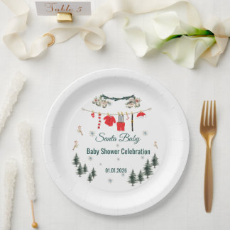 Santa Baby Kerst Thema Baby Shower Papieren Bordje