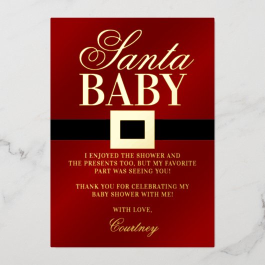 Santa Baby | KerstBaby shower Dank u wel Folie Uitnodiging (Voorkant)