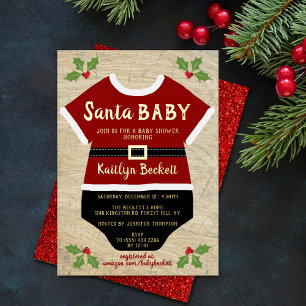 Santa Baby   kerstBaby shower Real Gold Folie Uitnodiging