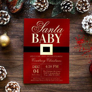 Santa Baby   kerstBaby shower Real Gold Folie Uitnodiging