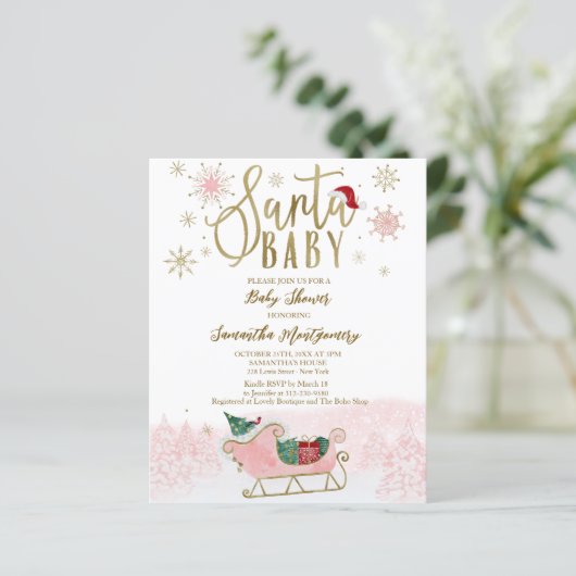Santa Baby kerstbudgetuitnodiging voor Baby shower (Staand voorkant)