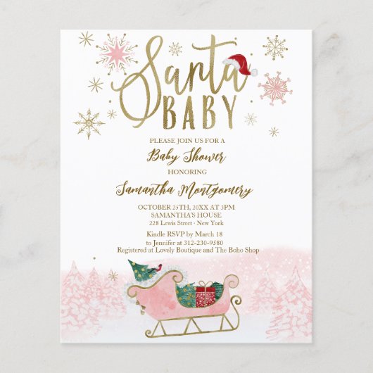 Santa Baby kerstbudgetuitnodiging voor Baby shower (Voorkant)