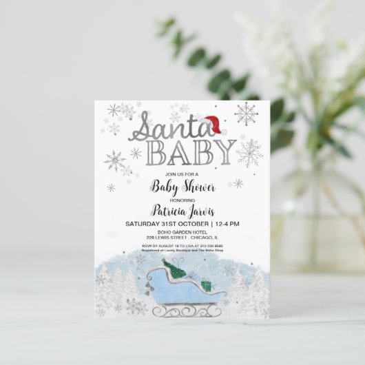 Santa Baby kerstbudgetuitnodiging voor Baby shower (Staand voorkant)