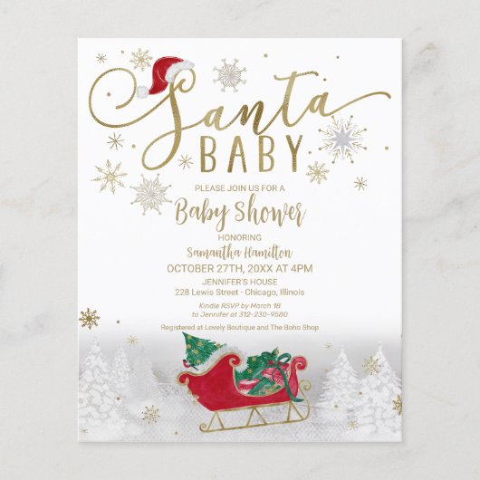Santa Baby kerstbudgetuitnodiging voor Baby shower (Voorkant)