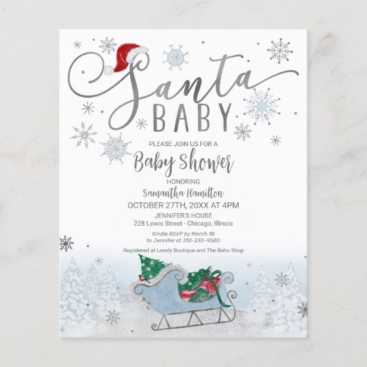 Santa Baby kerstbudgetuitnodiging voor Baby shower (Voorkant)