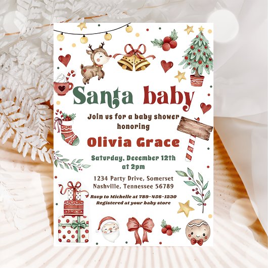 Santa Baby kerstfeest Baby shower Kaart