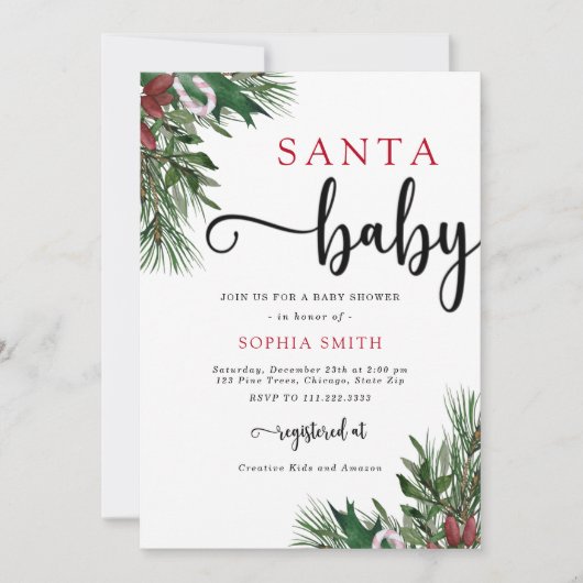 Santa baby kerstfeest baby shower Uitnodiging (Voorkant)