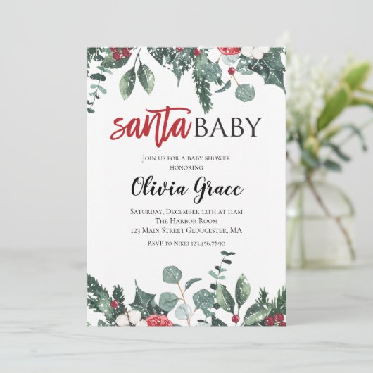 Santa Baby kerstfeest Baby shower uitnodiging 2 (Staand voorkant)