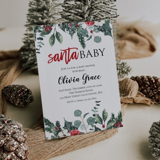 Santa Baby kerstfeest Baby shower uitnodiging 2