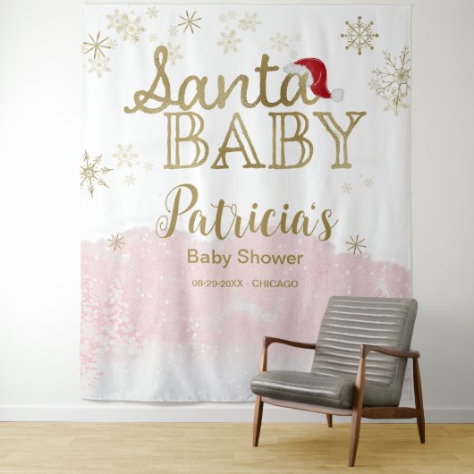 Santa Baby kerstmeisje Baby shower achtergrond Wandkleed (In situ)