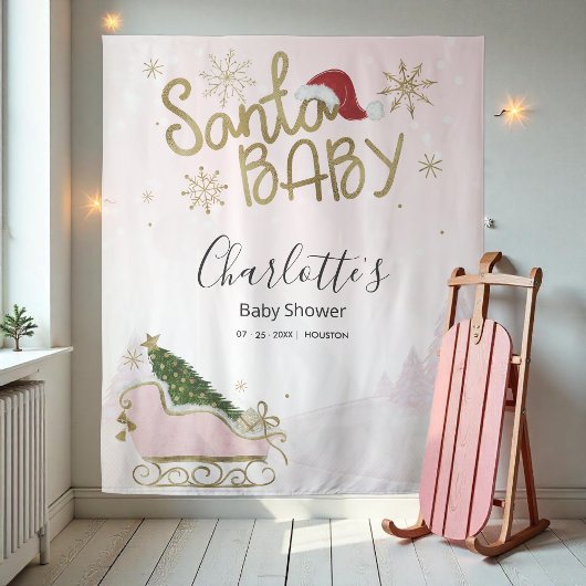 Santa Baby kerstmeisje Baby shower achtergrond Wandkleed
