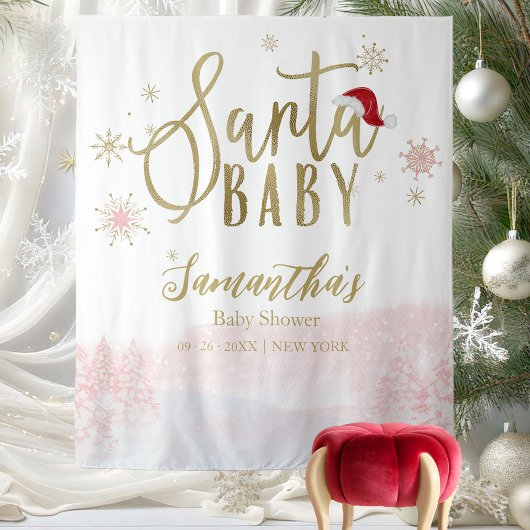 Santa Baby kerstmeisje Baby shower achtergrond Wandkleed